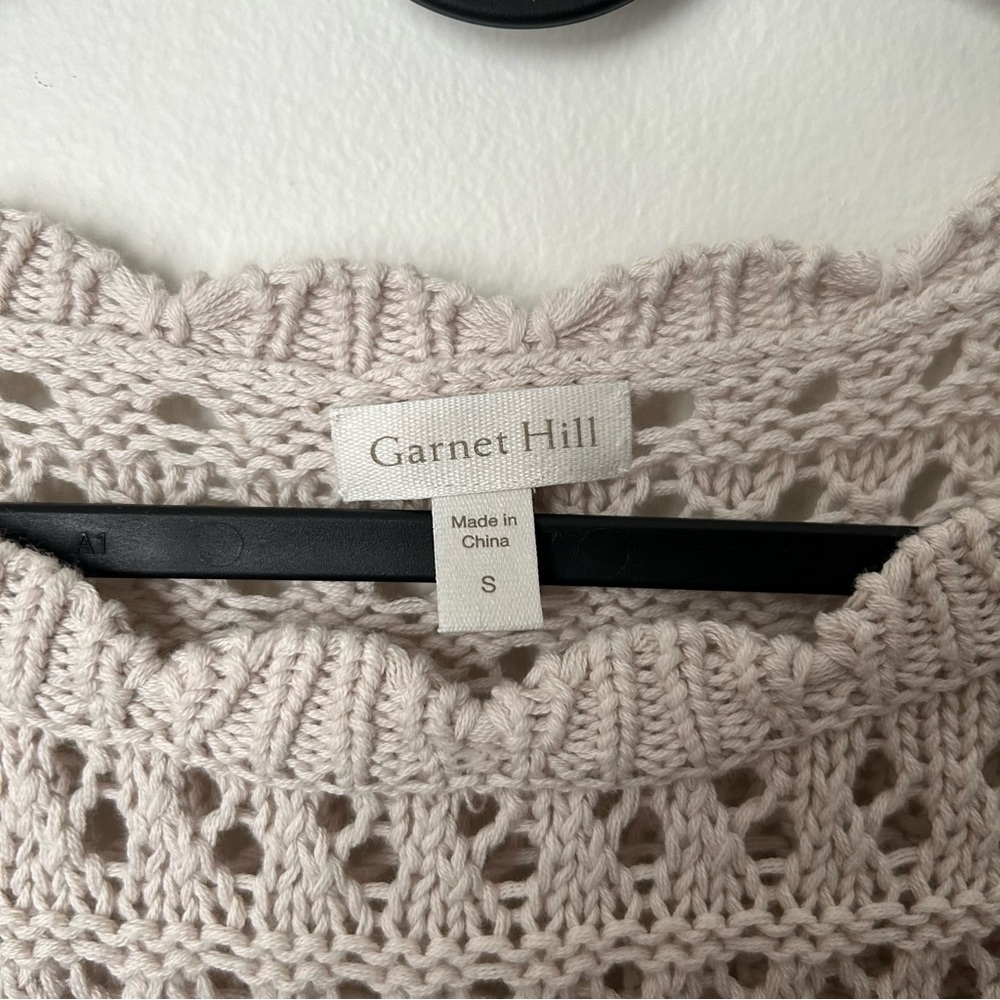 Garnet Hill | Organic Cotton Modest Cropped Crochet Knit Sweater - Picture 4 of 13